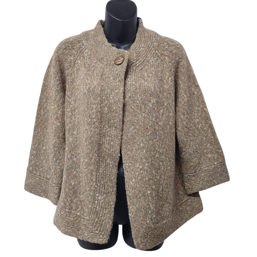 Luca Milani Women's Tan Knit One Button 3/4 Sleeve Sweater Cardigan Size L NWT
